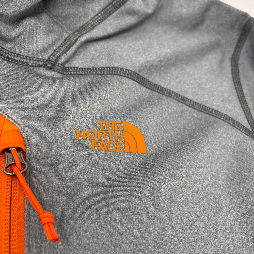 The North Face Mens XL Gray Orange Full Zip Hooded Long Sleeve Sweater Jacket